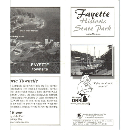 Vintage Fayette Historic State Park Michigan Map & Fold Out Brochure TF4-B1