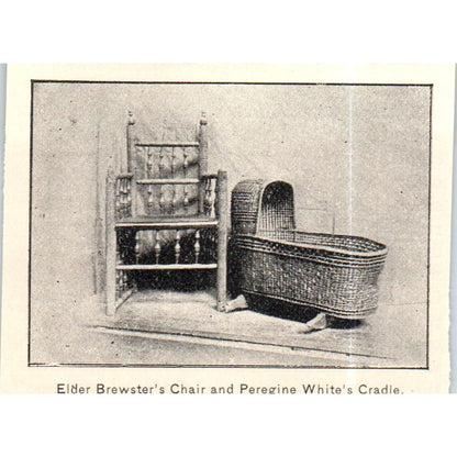 Elder Brewster's Chair and Peregrine White Cradle c1890 Victorian Print AE8-CH10