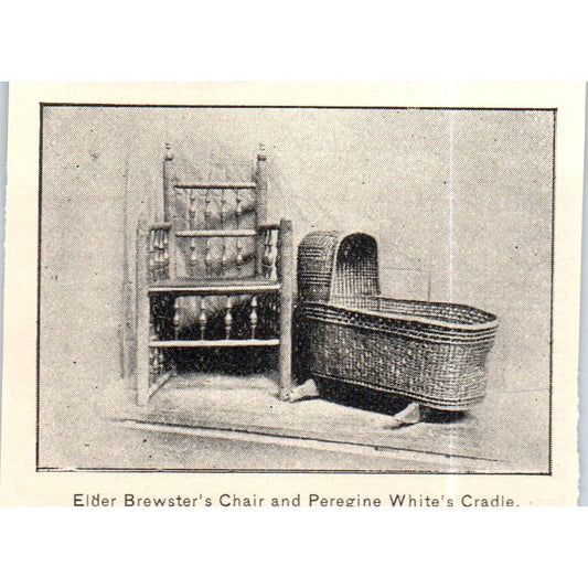 Elder Brewster's Chair and Peregrine White Cradle c1890 Victorian Print AE8-CH10