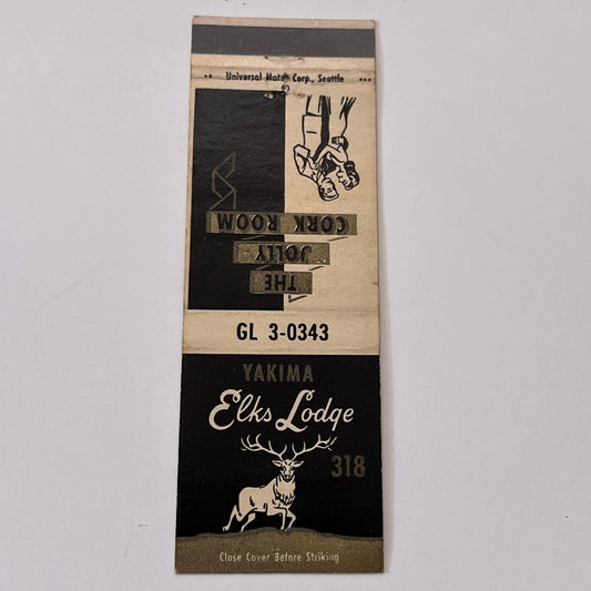The Jolly Cork Room Yakima Elks Lodge 318 Vintage Matchbook Cover TB6-MB1-15