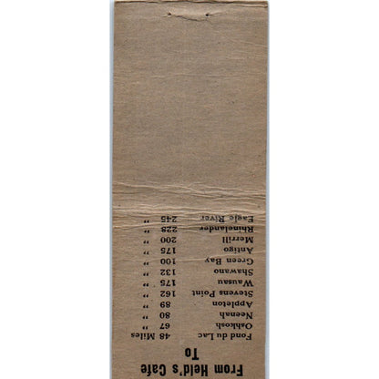 Held's Cafe Menomonee Falls Gordon & Eldred WI Vintage Matchbook Cover SF4-Y3
