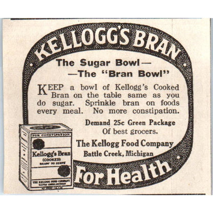 Kellogg's Bran Kellogg Food Co Battle Creek MI 1918 Magazine Ad AF1-SS2
