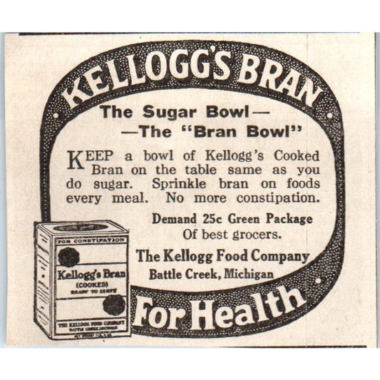 Kellogg's Bran Kellogg Food Co Battle Creek MI 1918 Magazine Ad AF1-SS2