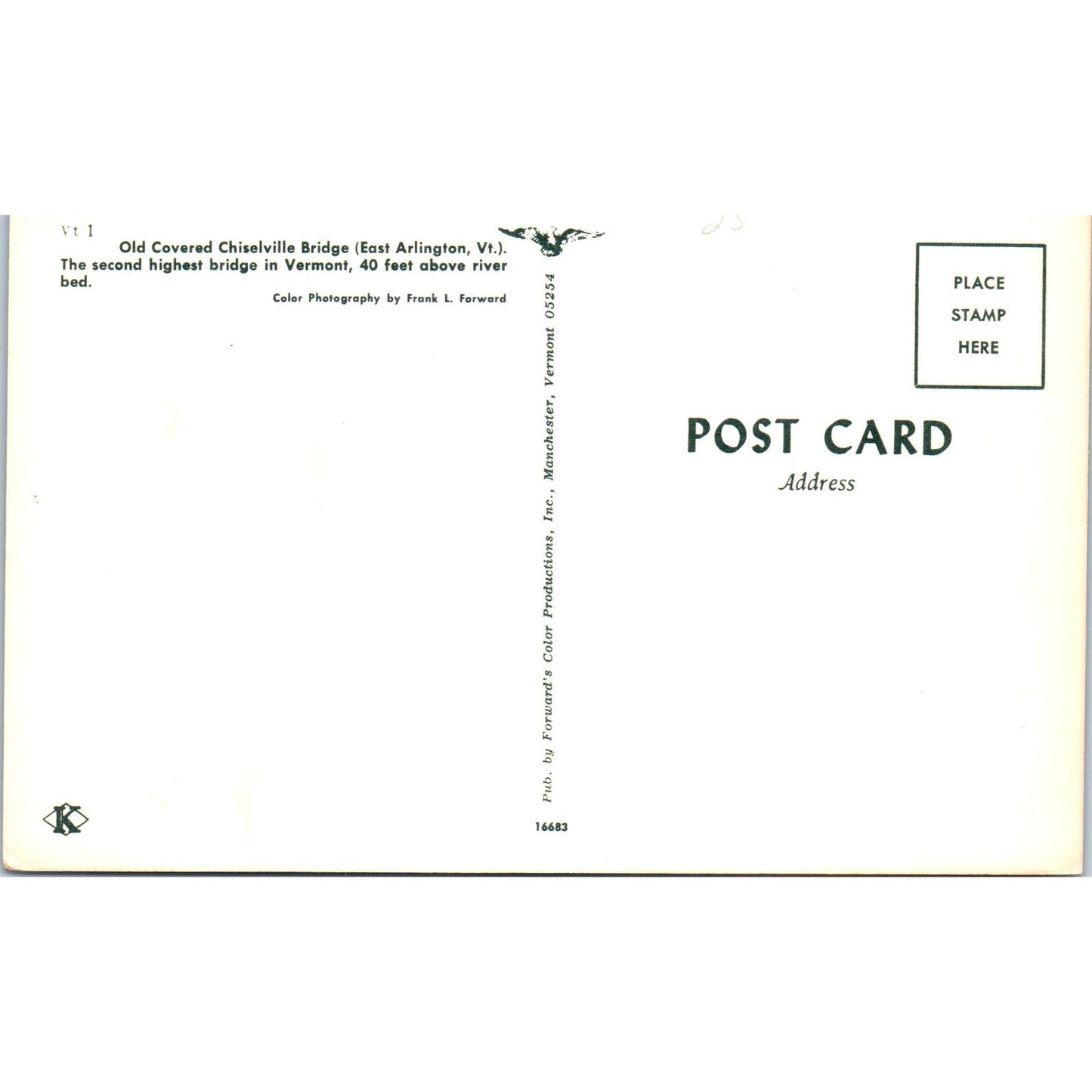 Covered Chiselville Bridge East Arlington VT Vintage Postcard PD2