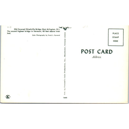 Covered Chiselville Bridge East Arlington VT Vintage Postcard PD2