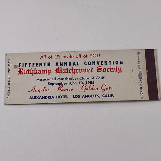 1955 Rathkamp Matchcover Society Convention Los Angeles Matchbook TB6-MB1-15