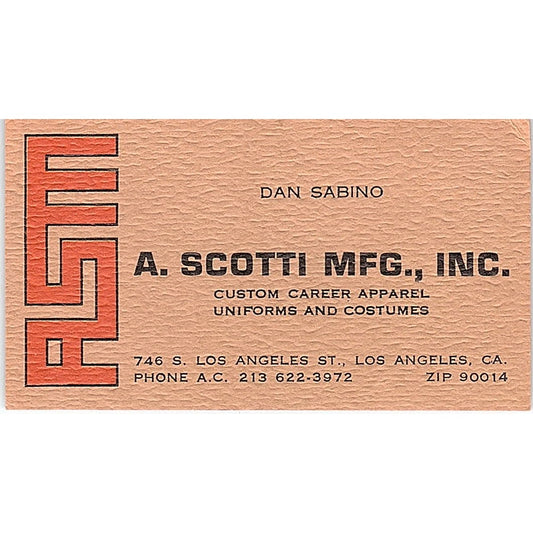A. Scotti MFG Inc Dan Sabino Los Angeles Vintage Business Card SC9-B13