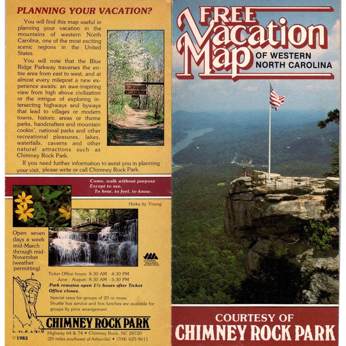 Vintage Vacation Map of Western North Carolina Chimney Rock Park Brochure TH2-O1