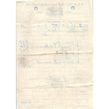 1959 B&D Tractor and Implement Co Ferguson System Martinsville Receipt AF1-RR5