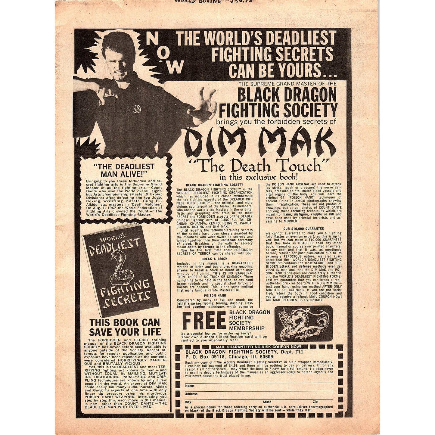 Dim Mak - The Death Touch - Black Dragon Fighting Society Chicago 1974 Ad AG1-10