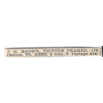 J.E. Brown Picture Framer 175 Carlton S. Portage Ave Winnipeg 1920 Ad AG2-S10