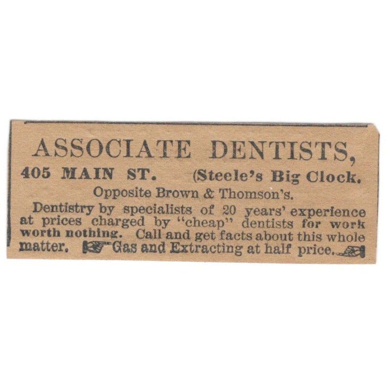 Associate Dentists Main Street Hartford 1886 Newspaper Ad AF7-SS7