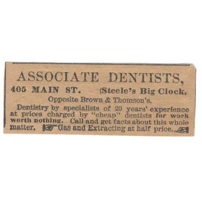 Associate Dentists Main Street Hartford 1886 Newspaper Ad AF7-SS7