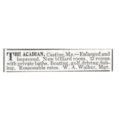The Acadian Castine ME W.A. Walker 1903 Magazine Ad AF7-SS3