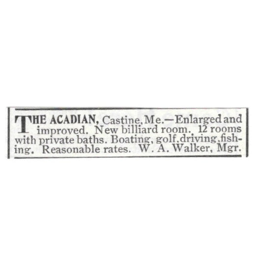 The Acadian Castine ME W.A. Walker 1903 Magazine Ad AF7-SS3