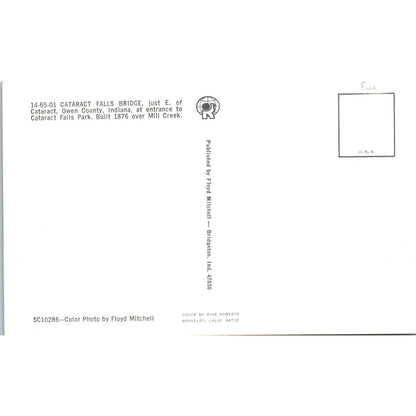 Cataract Falls Bridge Owen County IN Vintage Covered Bridge Postcard PD3