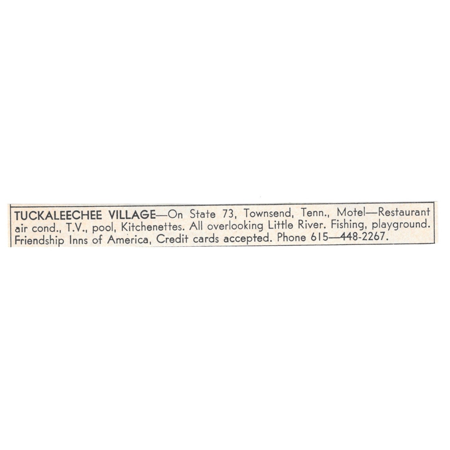 Tuckaleechee Village Townsend TN 1973 Magazine Ad AD8-B9