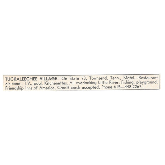 Tuckaleechee Village Townsend TN 1973 Magazine Ad AD8-B9