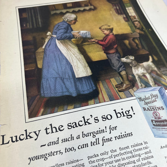 Sun-Maid Raisins Lucky the Sack's So Big 10x13 Magazine Advertisement FL6-7