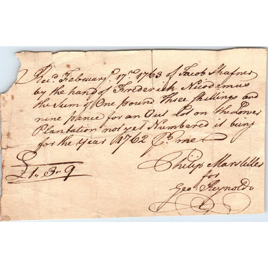 1762 Handwritten Letter Jacob Shafner Frederick Nicodemus Geo. Reynolds D21