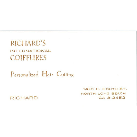 Richard's International Coiffures Long Beach Vintage Business Card SD8-B10