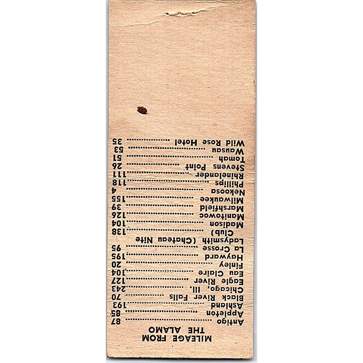 The Alamo - Wisconsin Rapids WI Vintage Matchbook Cover SF3-Y6
