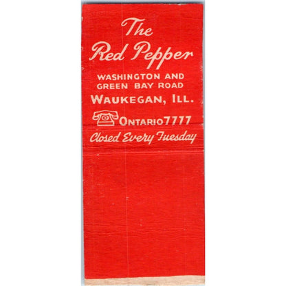 The Red Pepper Restaurant Waukegan IL Vintage Matchbook Cover SD2-Y6