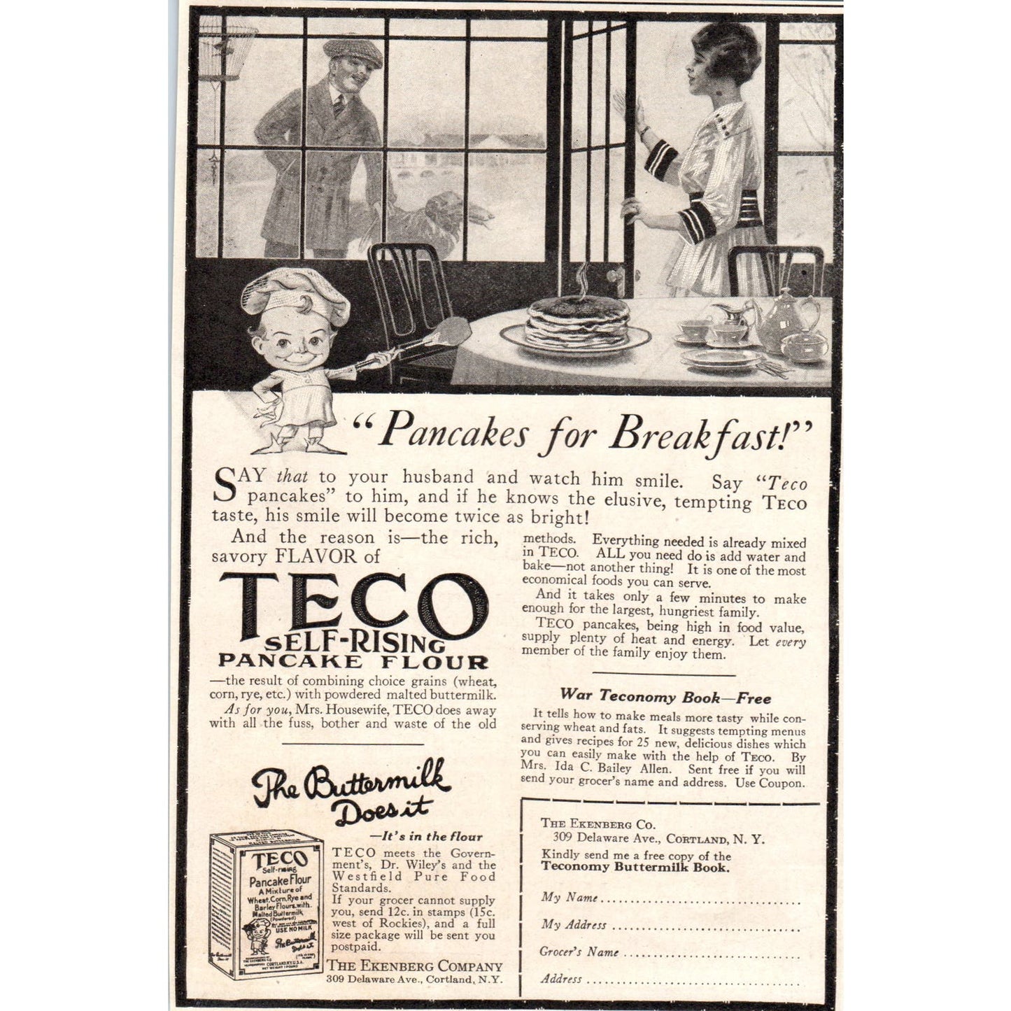 WWI War Teconomy Teco Pancake Flour Cortland NY 1918 Magazine Ad AF1-WH1