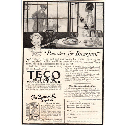 WWI War Teconomy Teco Pancake Flour Cortland NY 1918 Magazine Ad AF1-WH1