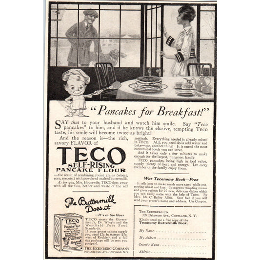 WWI War Teconomy Teco Pancake Flour Cortland NY 1918 Magazine Ad AF1-WH1