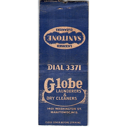 Globe Launderers Manitowoc WI Vintage Matchbook Cover SF3-Y1
