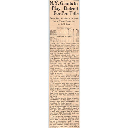 NFL NY Giants to Play Detroit for Title 1935 Minneapolis Journal Article AE7-N4
