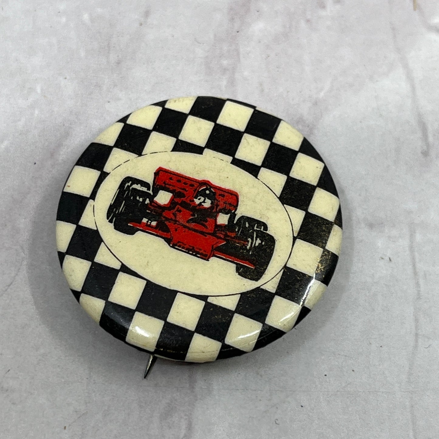 Formula One Race Car Checkered Flag Vintage Pinback Button TC5-PB