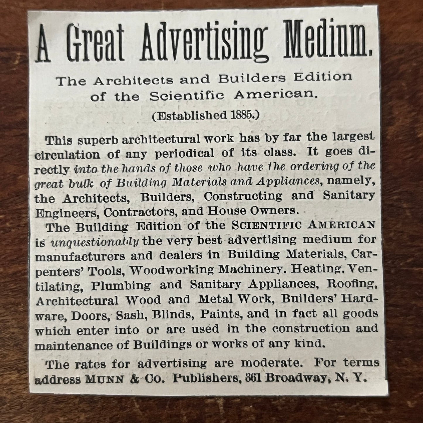 Scientific American Architects & Builders Edition Original Advertisement AD8-P29