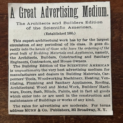 Scientific American Architects & Builders Edition Original Advertisement AD8-P29