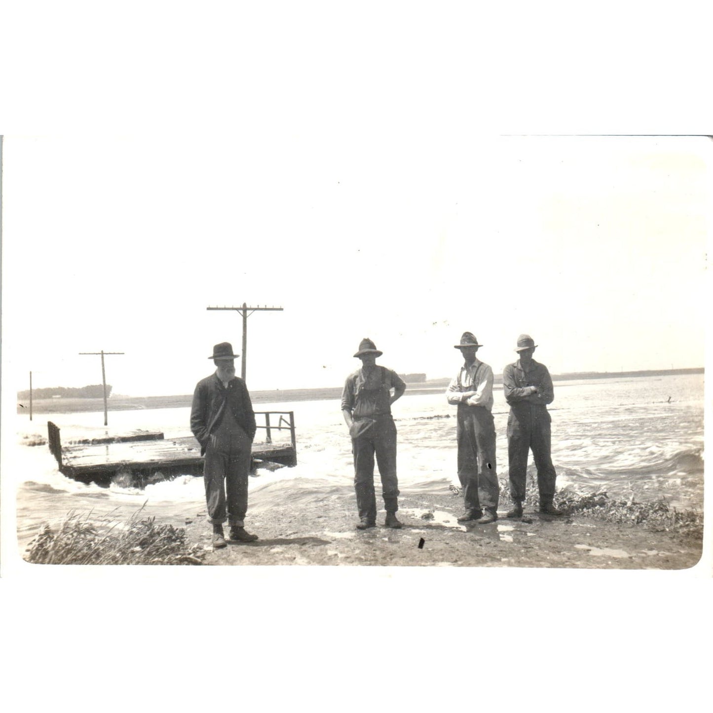 Farmers in Hats Next To A Flooded Field c1910 RPPC Postcard AB9