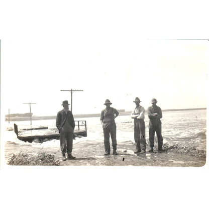 Farmers in Hats Next To A Flooded Field c1910 RPPC Postcard AB9