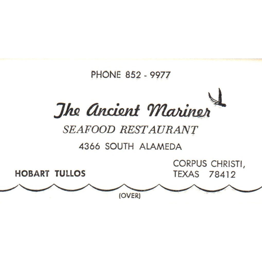 The Ancient Mariner Restaurant Hobart Tullos Corpus Christi Business Card SD8-B7
