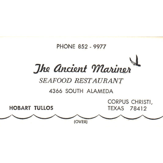 The Ancient Mariner Restaurant Hobart Tullos Corpus Christi Business Card SD8-B7