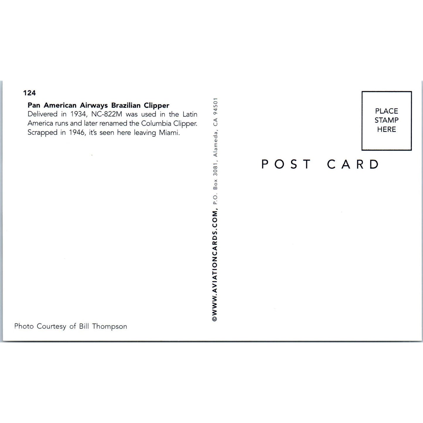 Pan American Airways Brazilian Clipper Vintage Postcard PC19