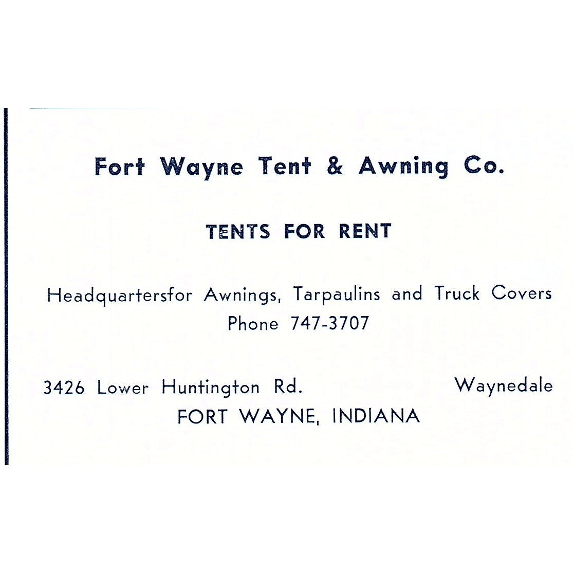 Fort Wayne Tent & Awning Co Lower Huntington Rd Waynedale IN 1964 Ad AG1-S18