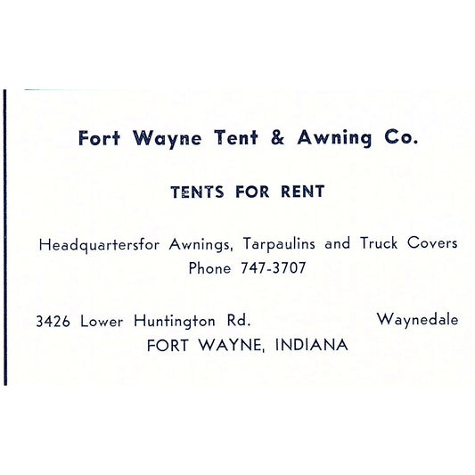 Fort Wayne Tent & Awning Co Lower Huntington Rd Waynedale IN 1964 Ad AG1-S18