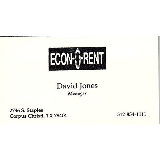 David Jones Econ-O-Rent Corpus Christi Vintage Business Card SD9-B14