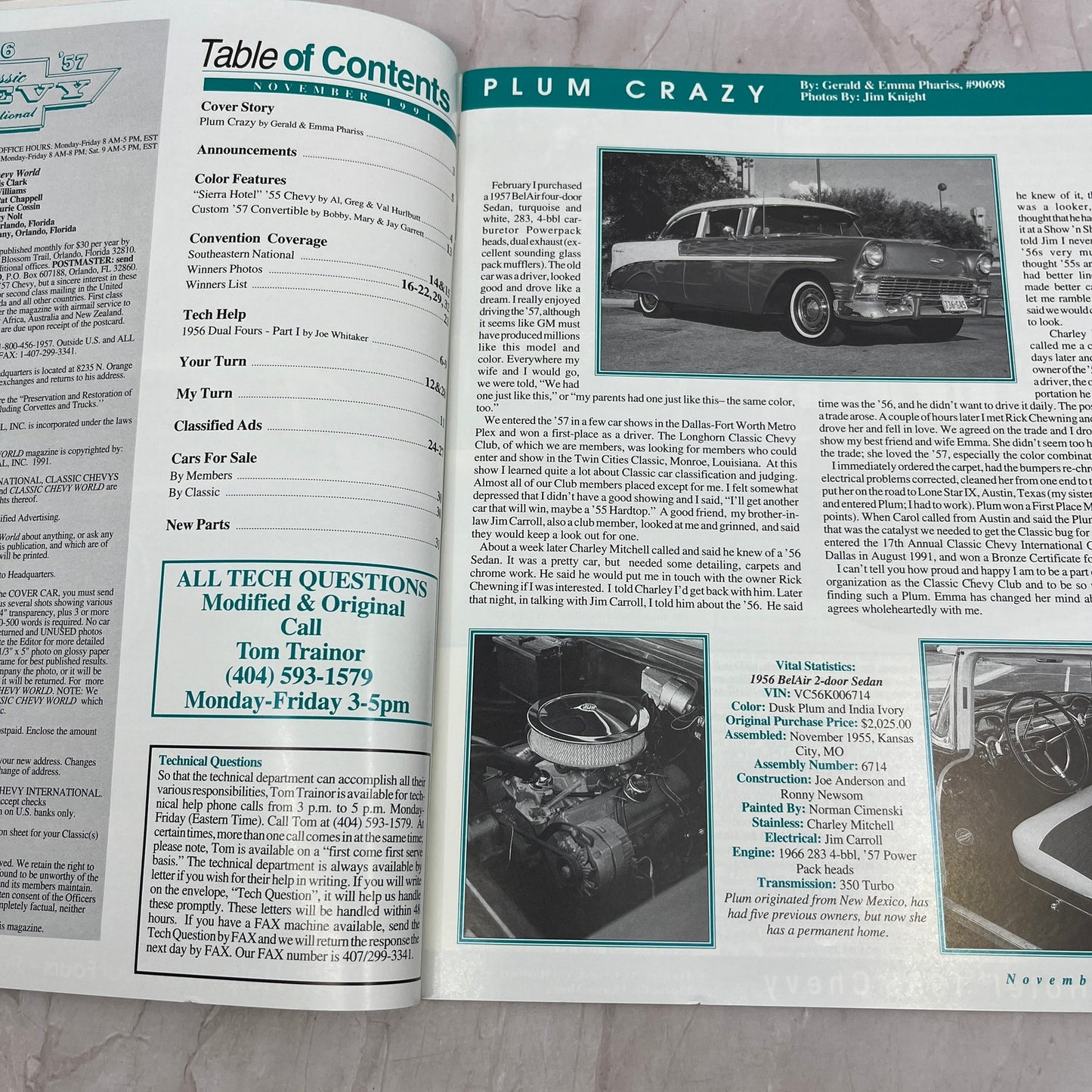 Dual Fours - '55, '56, '57 Classic Chevy World Magazine - Nov 1991 M31