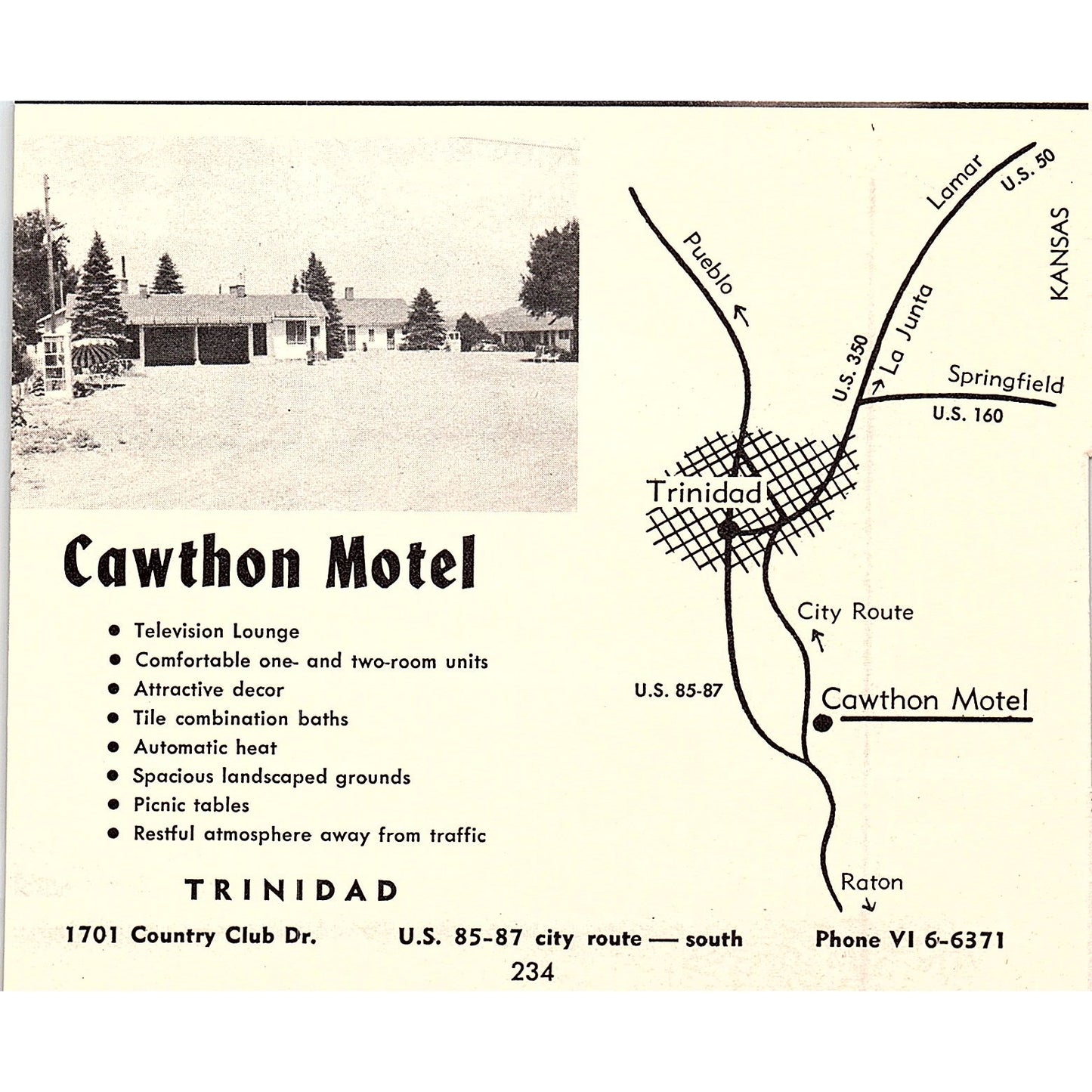 Reynold's Cafe Sterling, Cawthon Motel Trinidad CO 1958 Ad AG1-H2