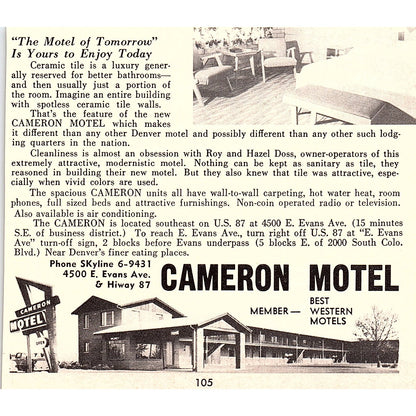 Cameron Motel, Denver Motel Denver CO 1958 Ad AG1-H1