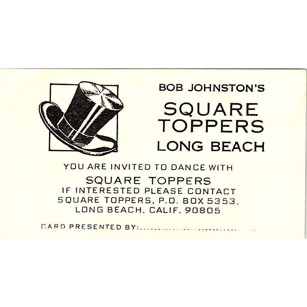 Bob Johnston's Square Toppers Long Beach CA Vintage Business Card SE3-B15