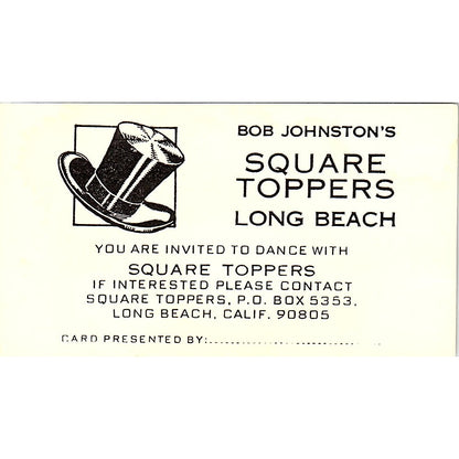 Bob Johnston's Square Toppers Long Beach CA Vintage Business Card SE3-B15