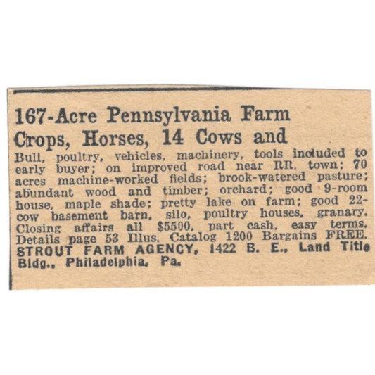 Strout Farm Agency Philadelphia PA 1922 Magazine Ad AF2-T7