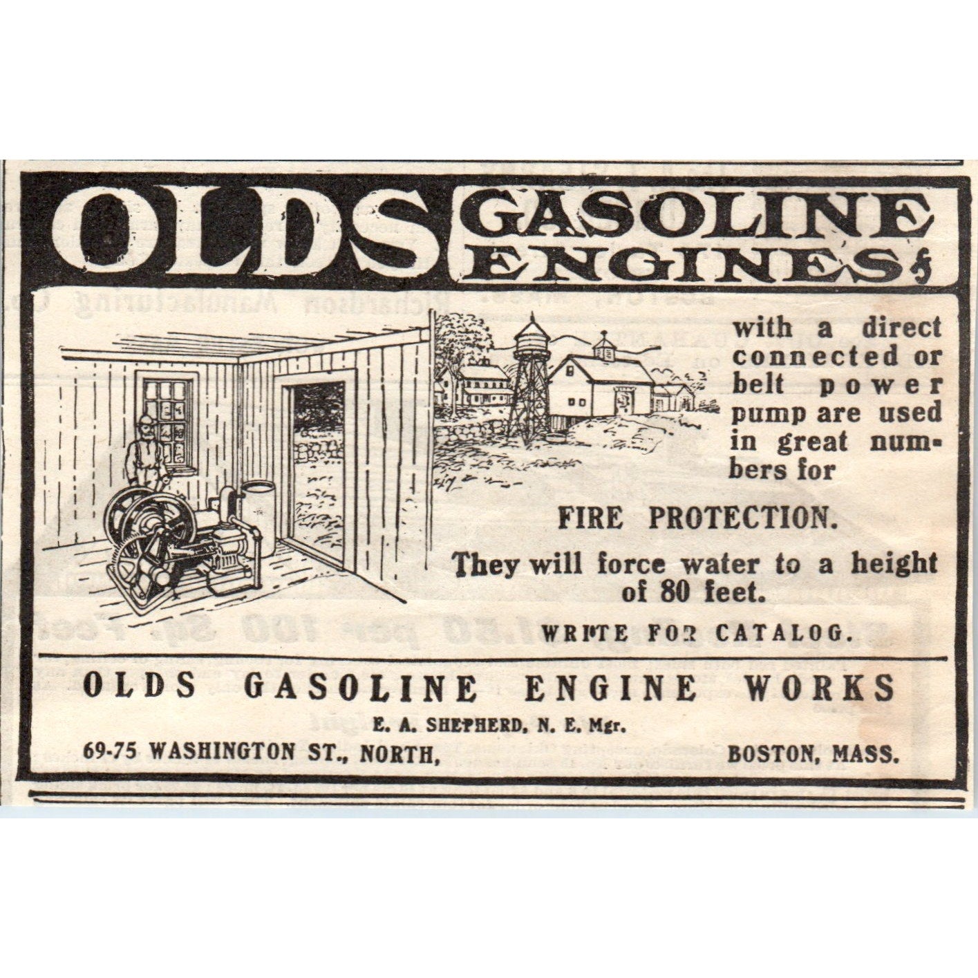 Olds Gasoline Engines Fire Protection Boston MA 1905 Magazine Ad AF1-NH1